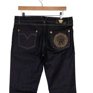 Versace Black Straight Jeans with Gold Medusa Embellishment